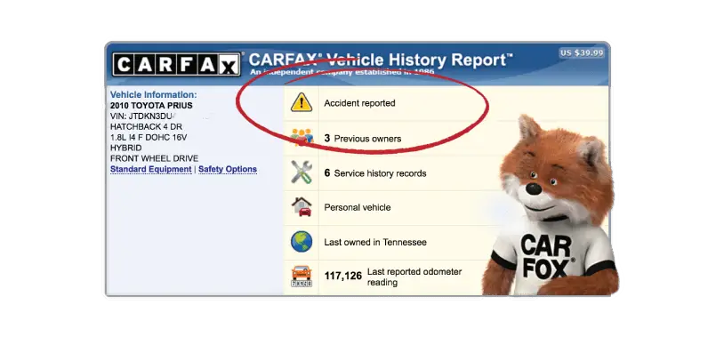 Carfax Accident Report on a carfax report