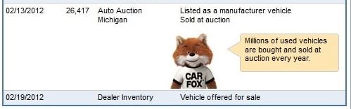 Vehicle Sold At Auction on Carfax Reports